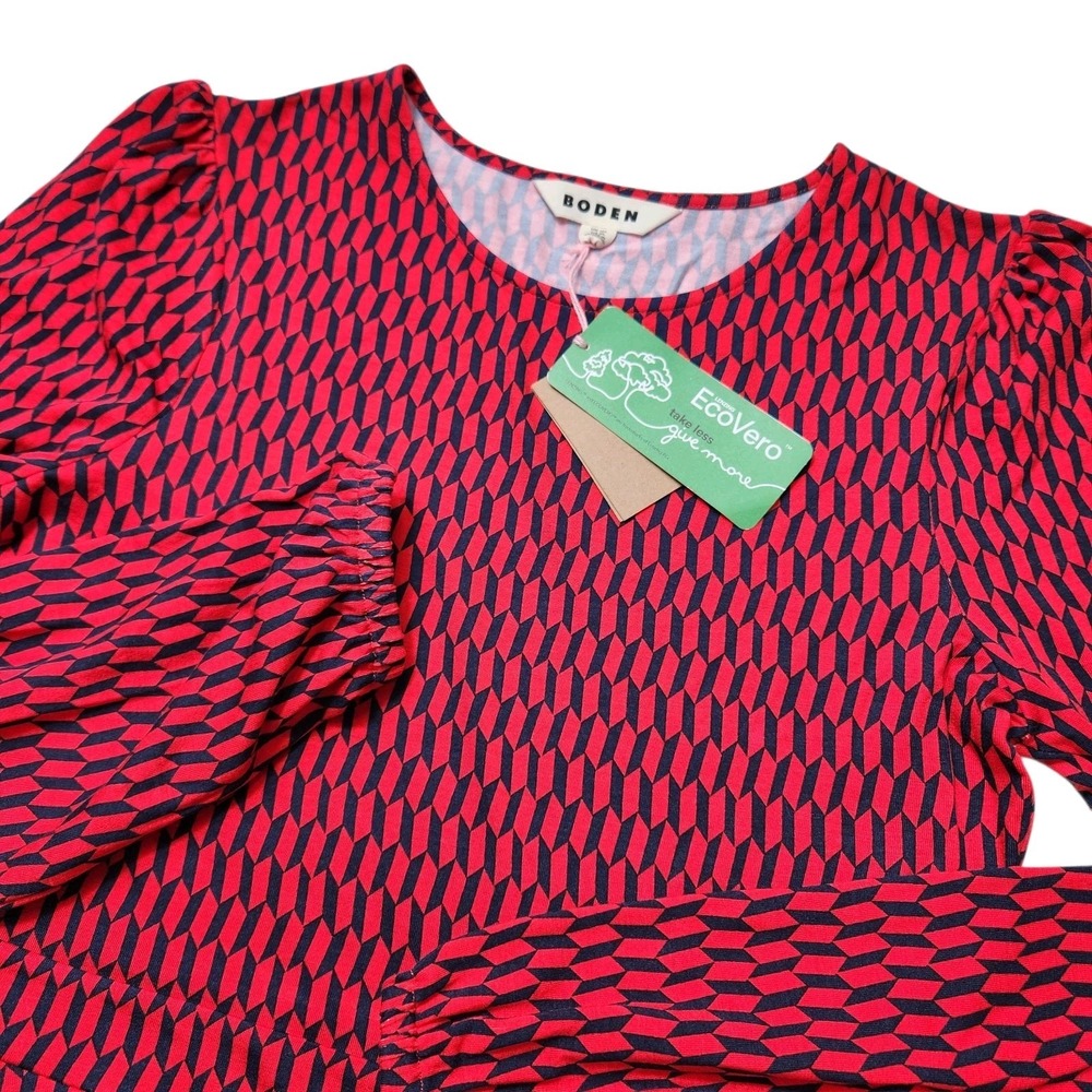 New With Tags Boden Size 6L Long Tall Camille Jersey Midi Dress Red Block Tile - Picture 5 of 12